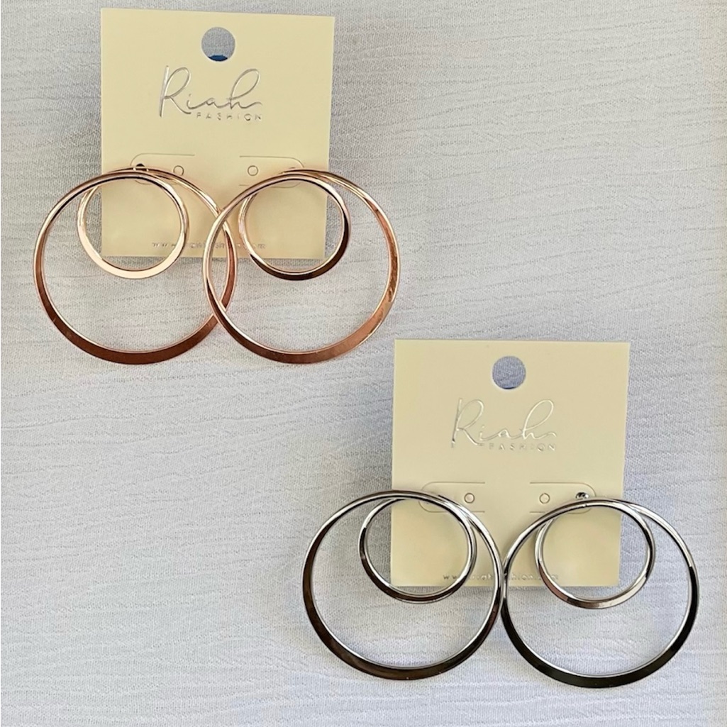 Riah Fashion Double Hoop Earrings Silver Rose Gold 2 Pairs 12$